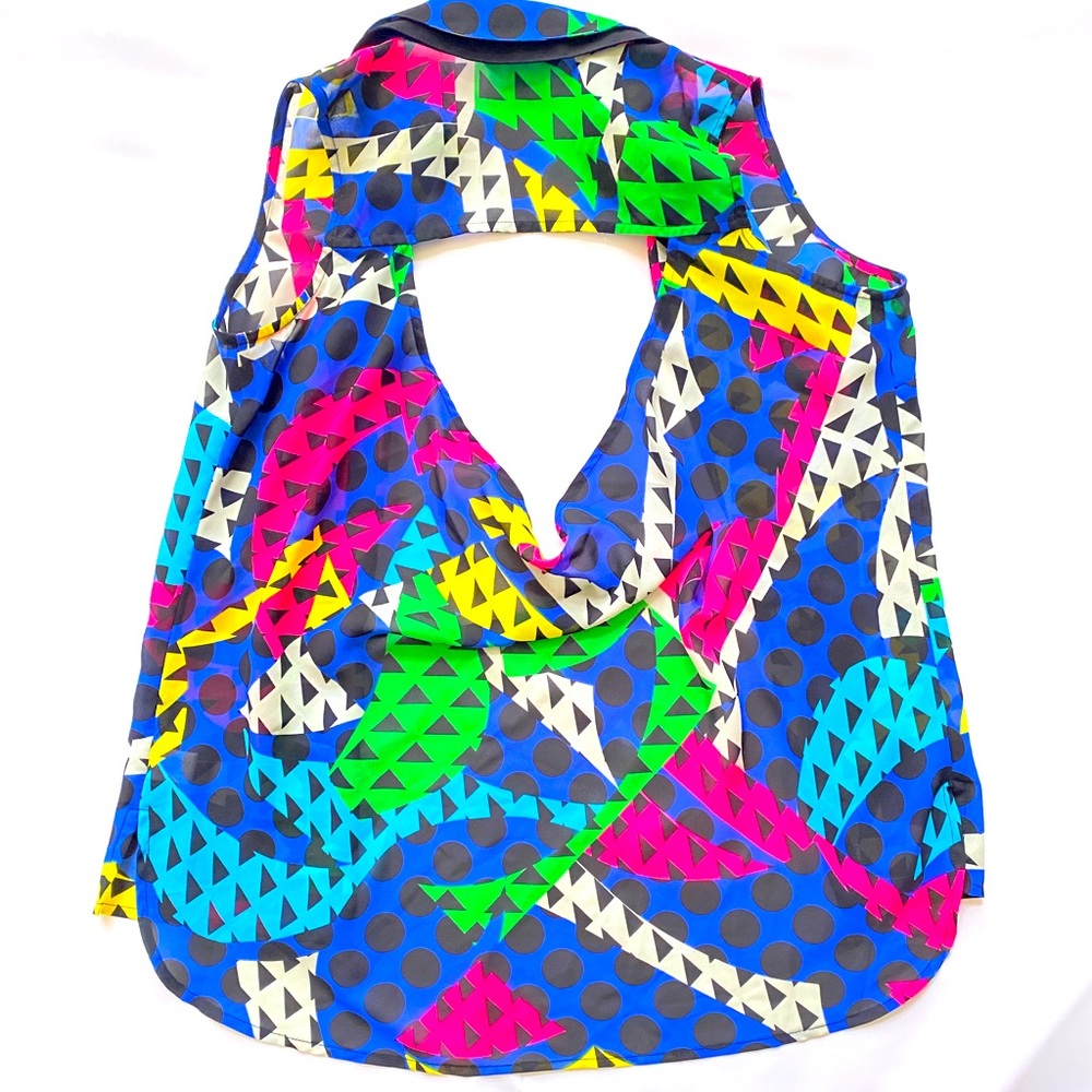 Colorful Cutout Button-up Blouse, Size Small